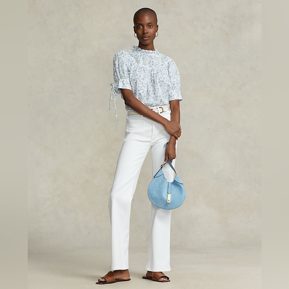 Ralph Lauren Floral Shirred Cotton Voile Top in Clover Floral, 4, MSRP $298 - Picture 4 of 10